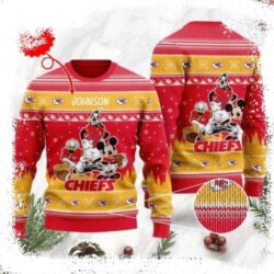 Trendy Ugly Christmas Sweater With Kansas City Chiefs Logo And Disney Characters - available at - rugbyfanstore.com