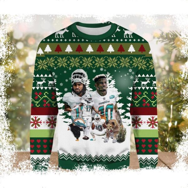 Tyreek Hill and Jaylen Waddle Dolphins Ugly Sweater - available at - rugbyfanstore.com