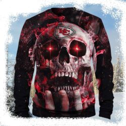 Ugly Christmas Sweater Featuring Kansas City Chiefs Skull Design - available at - rugbyfanstore.com