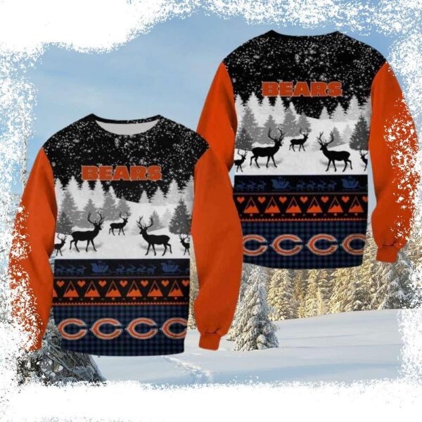 Unique Chicago Bears Gifts For Him – Ugly Christmas Sweater With Reindeer And Snow - available at - rugbyfanstore.com