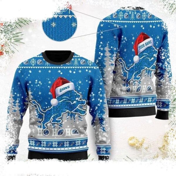 Unique Detroit Lions Gifts For Him – Santa Hat Logo Ugly Sweater - available at - rugbyfanstore.com