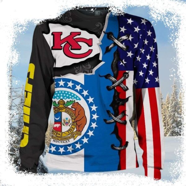 Unique Kc Chiefs Gifts – American Flag Ugly Christmas Sweater For Him - available at - rugbyfanstore.com