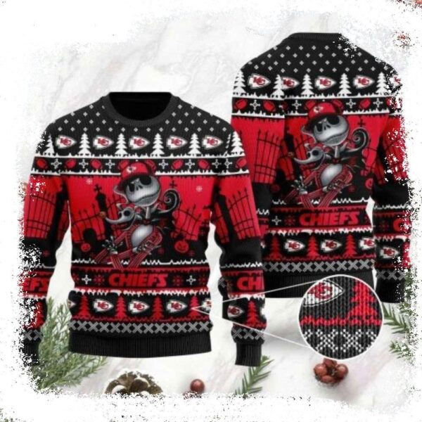 Unique Kc Chiefs Gifts – Jack Skellington Halloween Christmas Sweater - available at - rugbyfanstore.com