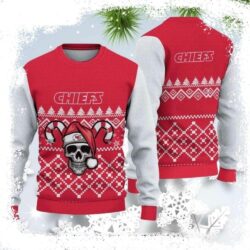 Unique Kc Chiefs Gifts – Skull Santa Candy Cane Sweater - available at - rugbyfanstore.com