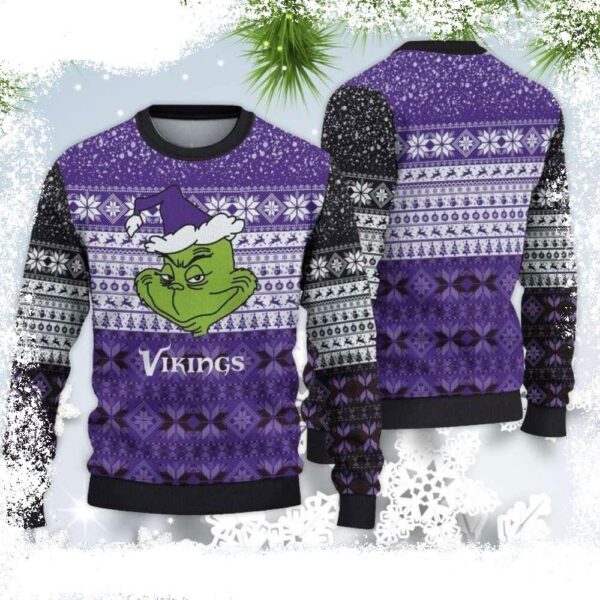 Unique Minnesota Vikings Gifts – Grinch Ugly Christmas Sweater - available at - rugbyfanstore.com