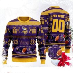 Unique Minnesota Vikings Snow Pattern Personalized Christmas Sweater - available at - rugbyfanstore.com