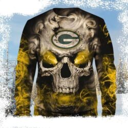 Vibrant Yellow Skull Graphic On Green Bay Packers Ugly Christmas Sweater - available at - rugbyfanstore.com