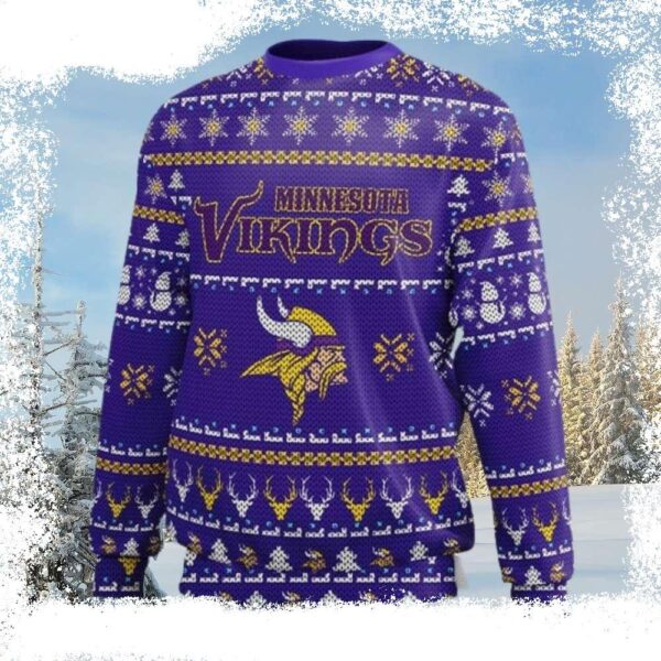 Vikings Ugly Sweater – Logo Print With Festive Christmas Motifs - available at - rugbyfanstore.com