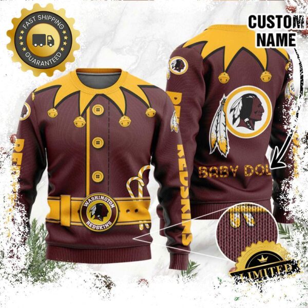 Washington Redskins Ugly Sweater Custom Name NFL Football Gift For Holiday - available at - rugbyfanstore.com