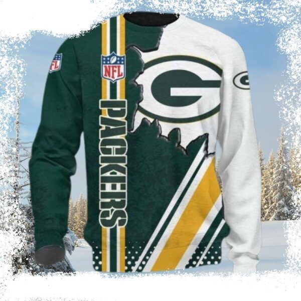 Yellow White Logo In My Heart Design Graces Green Bay Packers Ugly Christmas Sweater - available at - rugbyfanstore.com