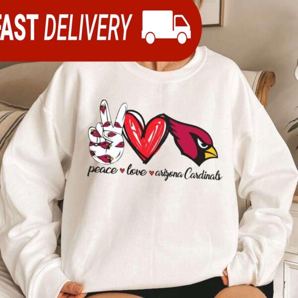 Arizona Cardinals Peace Love NFL Sweatshirt Gifts for Football Fans - available at - rugbyfanstore.com