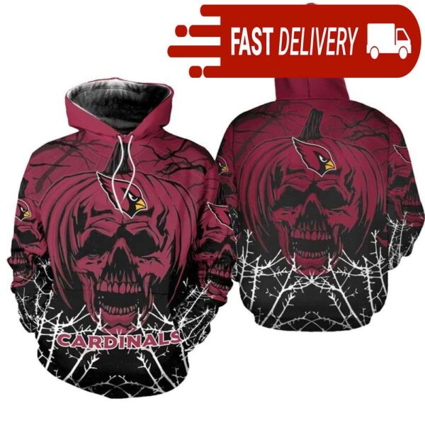 Arizona Cardinals Pumpkin Skull 3D Halloween Hoodie Best NFL Gifts for Fans - available at - rugbyfanstore.com