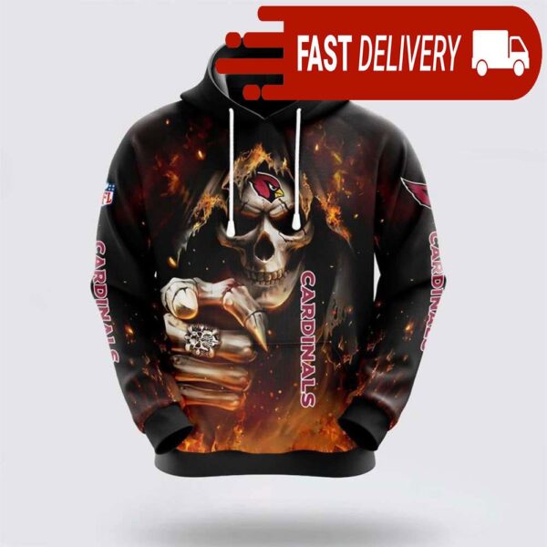 Arizona Cardinals Skeleton Skull Pointing Halloween NFL Hoodie Gifts for Fans - available at - rugbyfanstore.com