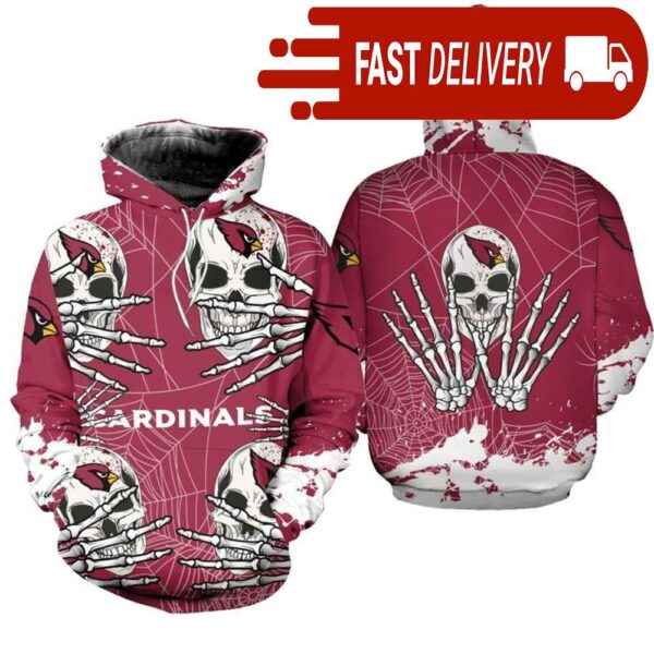 Arizona Cardinals Skull 3D Hoodie for Halloween Best NFL Gifts for Fans - available at - rugbyfanstore.com