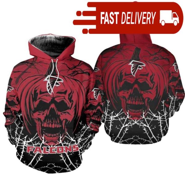 Atlanta Falcons Pumpkin Skull 3D Halloween Hoodie Best NFL Gifts for Fans - available at - rugbyfanstore.com