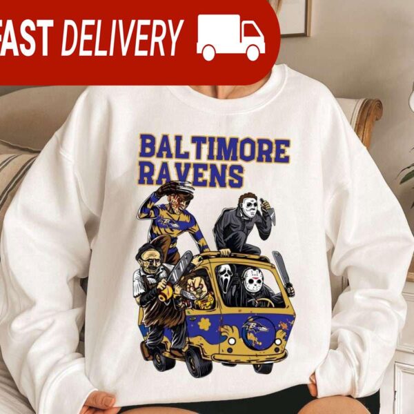 Baltimore Ravens Horror Character Halloween NFL Sweatshirt Gifts for Fans - available at - rugbyfanstore.com