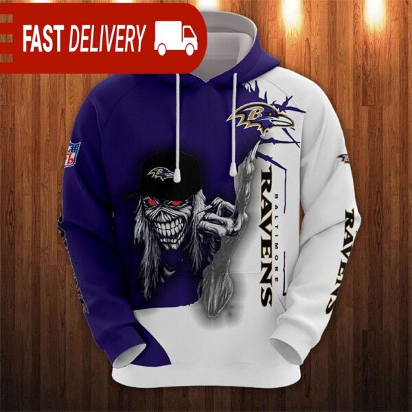 Baltimore Ravens Long Hair Skull Halloween Hoodie NFL Gifts - available at - rugbyfanstore.com