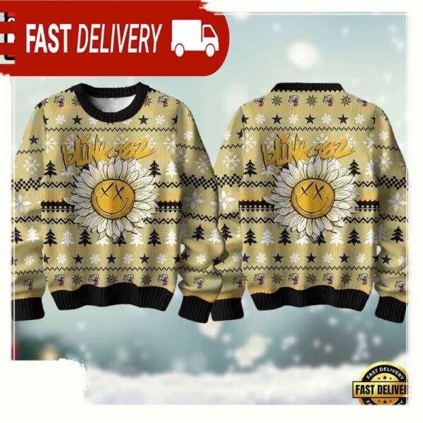 Blink 182 Sunflower Angels And Airways Yellow Color Chirstmas Ugly Sweater - available at - rugbyfanstore.com