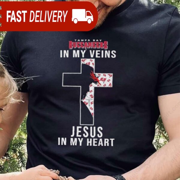 Buccaneers NFL In My Veins Jesus In My Heart Cross Bucs Shirt - available at - rugbyfanstore.com