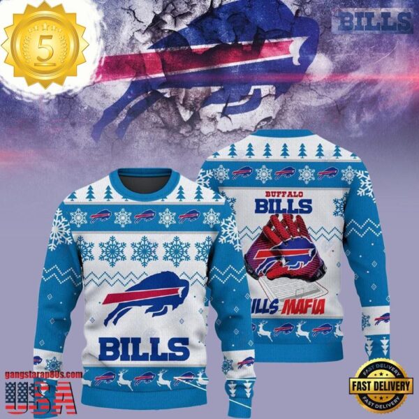 Buffalo Bills Bills Mafia NFL Blue White Color Christmas Ugly Sweater - available at - rugbyfanstore.com