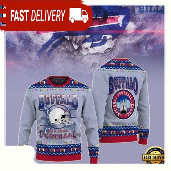 Buffalo Bills Get Festive With The 1960 Football Fans Ugly Christmas Sweater - available at - rugbyfanstore.com