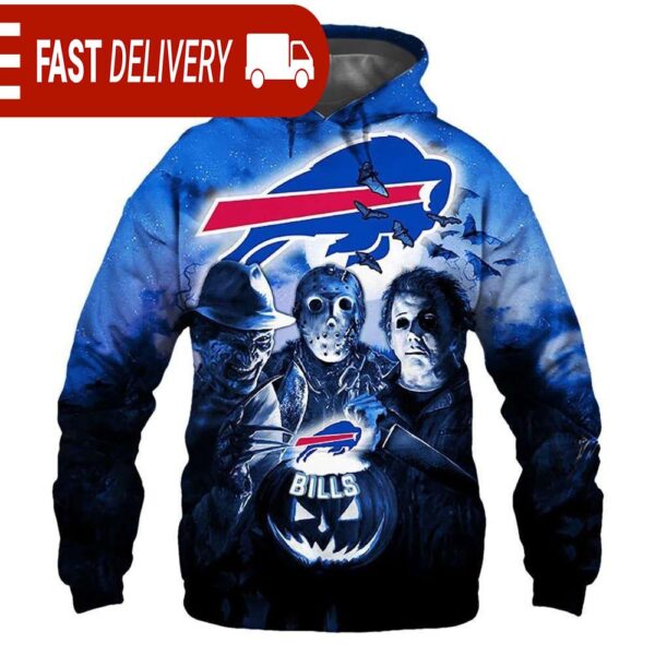 Buffalo Bills Horror Night Freddy Jason Michael Myers Hoodie Halloween NFL Gifts - available at - rugbyfanstore.com