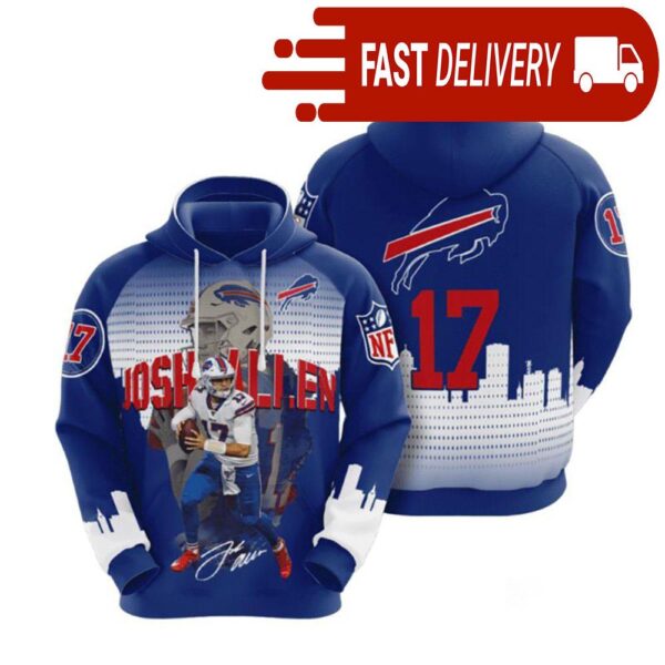 Buffalo Bills Josh Allen Number 17 NFL Hoodie Gifts for Fans - available at - rugbyfanstore.com