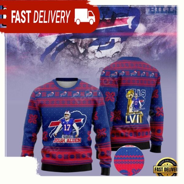 Buffalo Bills Josh Allen Signature NFL Ugly Christmas Sweater - available at - rugbyfanstore.com