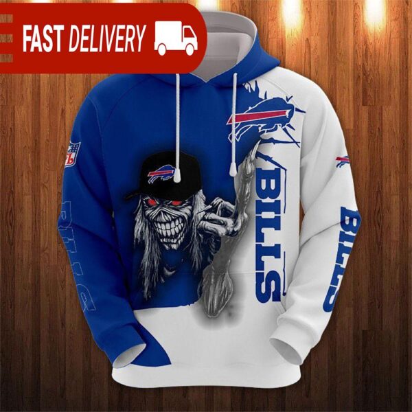 Buffalo Bills Long Hair Skull Halloween Hoodie NFL Gifts - available at - rugbyfanstore.com