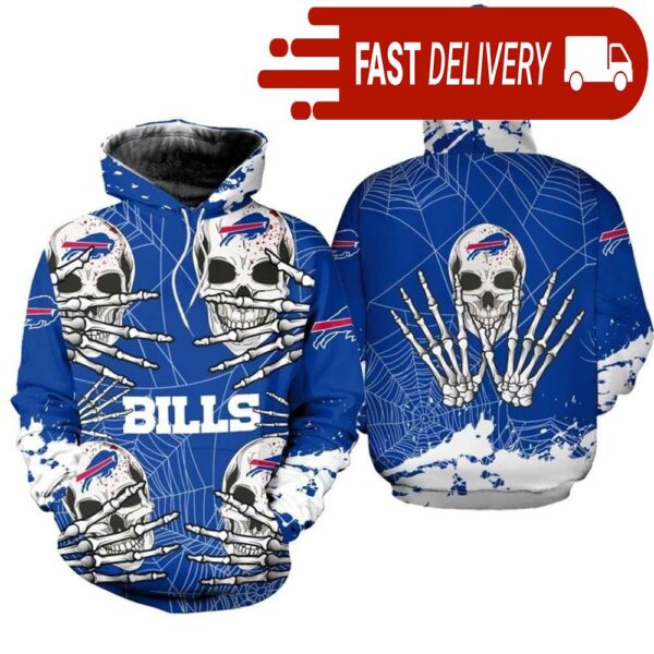 Buffalo Bills Skull 3D Hoodie for Halloween Best NFL Gifts for Fans - available at - rugbyfanstore.com