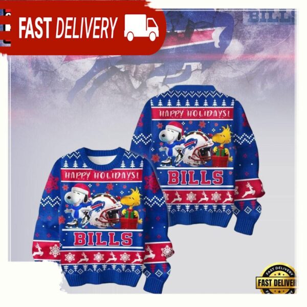 Buffalo Bills Snoopy Happy Holiday Merry Christmas Football Ugly Christmas Sweater - available at - rugbyfanstore.com