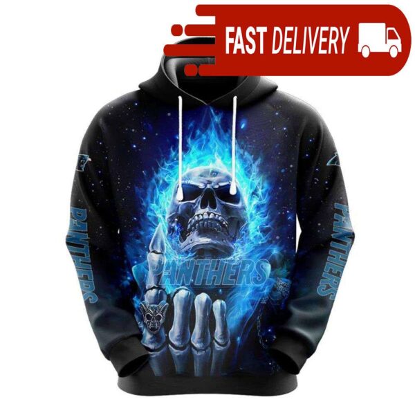 Carolina Panthers Blue Flaming Skull Halloween NFL Hoodie Gifts for Fans - available at - rugbyfanstore.com