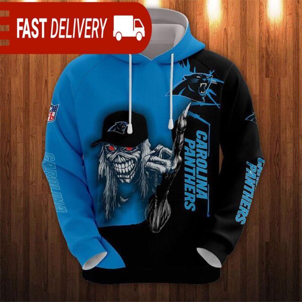 Carolina Panthers Long Hair Skull Halloween Hoodie NFL Gifts - available at - rugbyfanstore.com