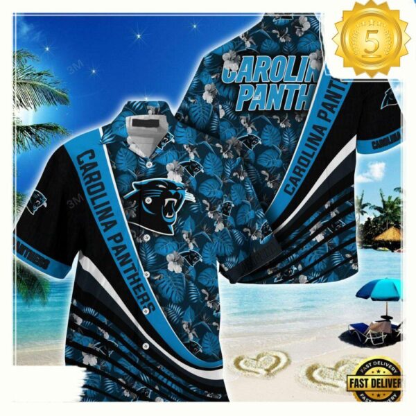 Carolina Panthers NFL Hawaii Shirt With Tropical Flower Pattern - available at - rugbyfanstore.com