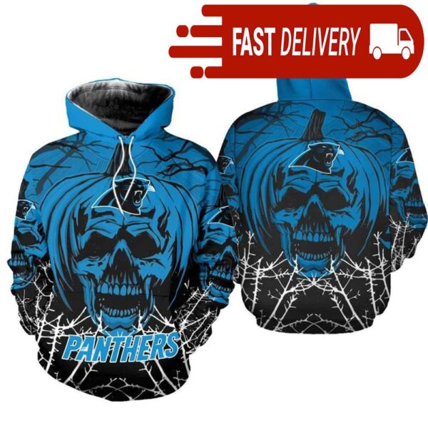 Carolina Panthers Pumpkin Skull 3D Halloween Hoodie Best NFL Gifts for Fans - available at - rugbyfanstore.com