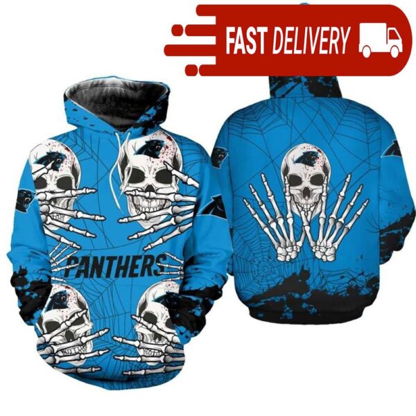 Carolina Panthers Skull 3D Hoodie for Halloween Best NFL Gifts for Fans - available at - rugbyfanstore.com