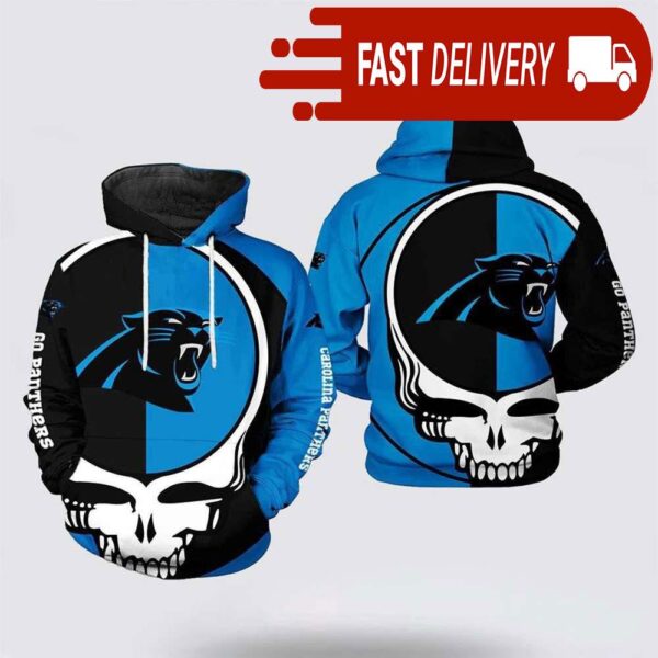 Carolina Panthers Skull Halloween Blue NFL Hoodie Gifts for Fans - available at - rugbyfanstore.com