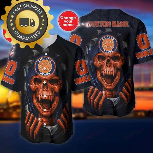 Chicago Bears Custom NFL Jersey Skull Personalized Baseball Jersey - available at - rugbyfanstore.com