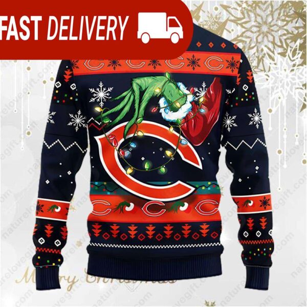 Chicago Bears Grinch Hand NFL Ugly Christmas Sweater - available at - rugbyfanstore.com