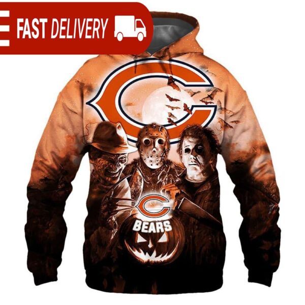 Chicago Bears Horror Night Freddy Jason Michael Myers Hoodie Halloween NFL Gifts - available at - rugbyfanstore.com