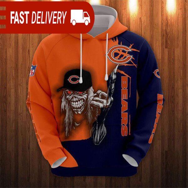 Chicago Bears Long Hair Skull Halloween Hoodie NFL Gifts - available at - rugbyfanstore.com