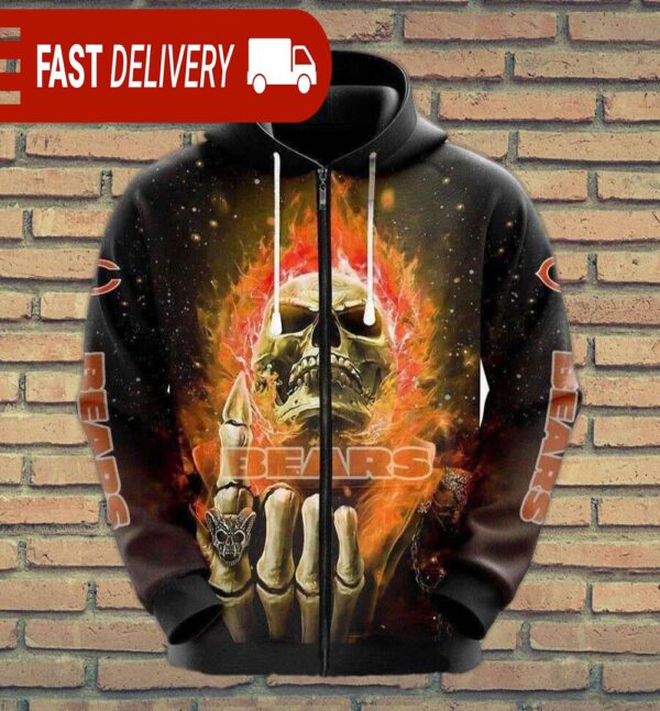 Chicago Bears Orange Flaming Skull Halloween NFL Hoodie Gifts for Fans - available at - rugbyfanstore.com