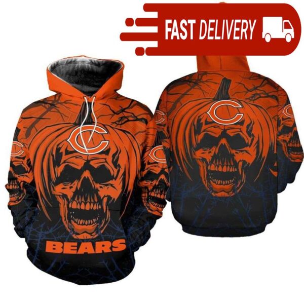 Chicago Bears Pumpkin Skull 3D Halloween Hoodie Best NFL Gifts for Fans - available at - rugbyfanstore.com