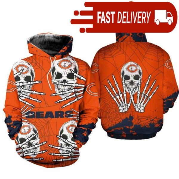 Chicago Bears Skull 3D Hoodie for Halloween Best NFL Gifts for Fans - available at - rugbyfanstore.com