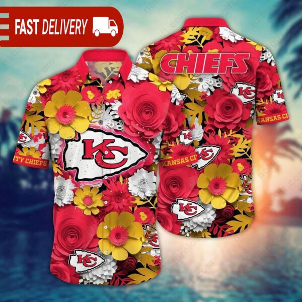 Chiefs NFL Hawaiian Shirt Kansas City Flower Tropical Button Down Shirts - available at - rugbyfanstore.com