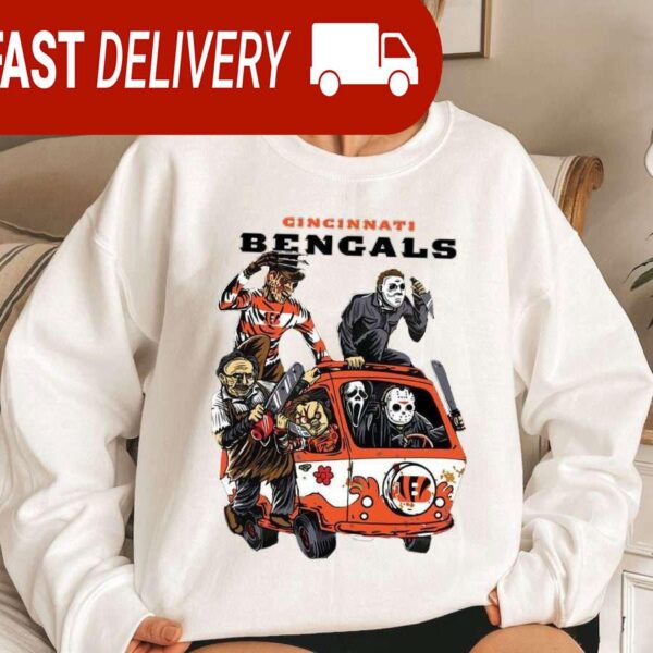 Cincinnati Bengals Horror Character Halloween NFL Sweatshirt Gifts for Fans - available at - rugbyfanstore.com