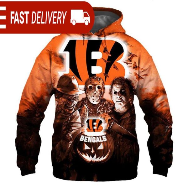 Cincinnati Bengals Horror Night Freddy Jason Michael Myers Hoodie Halloween NFL Gifts - available at - rugbyfanstore.com