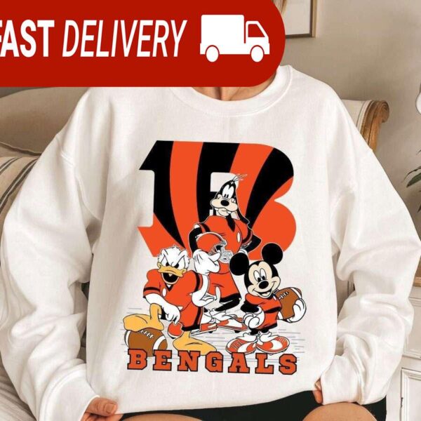 Cincinnati Bengals Mickey Goofy Donald Disney NFL Sweatshirt Gifts for Fans - available at - rugbyfanstore.com