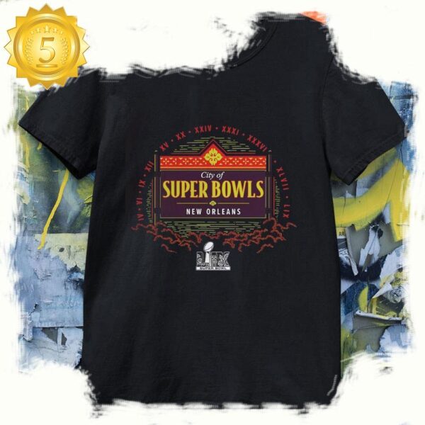 City of Super Bowl LIX NFL New Orleans Black T Shirt - available at - rugbyfanstore.com