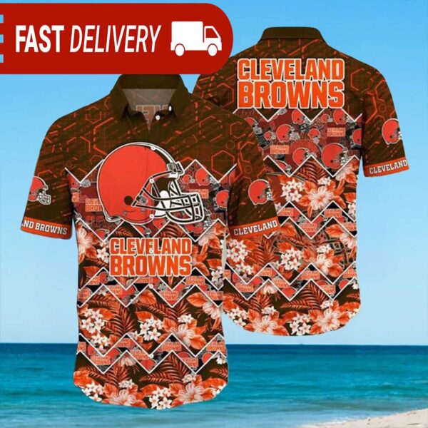 Cleveland Browns Hibiscus Plumeria Floral NFL Hawaiian Shirt - available at - rugbyfanstore.com